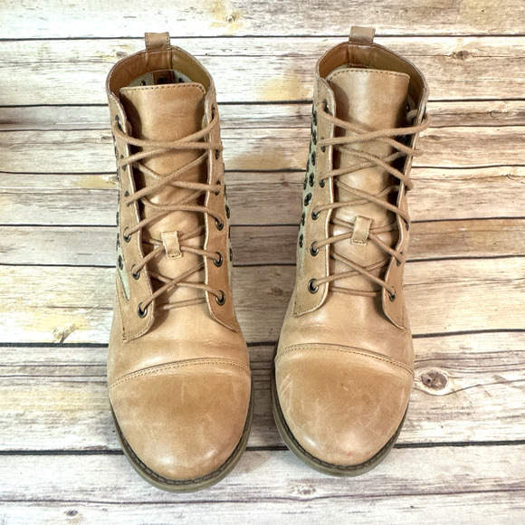 Gianni Bini Womens Tan Brown Leather Perforated Lace Up Ankle Boots 8.5M - Picture 3 of 9